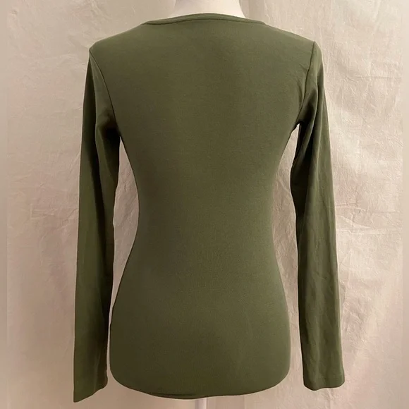 H&M Long Sleeve Ribbed T-Shirt Olive Green Size Small - Picture 4 of 11